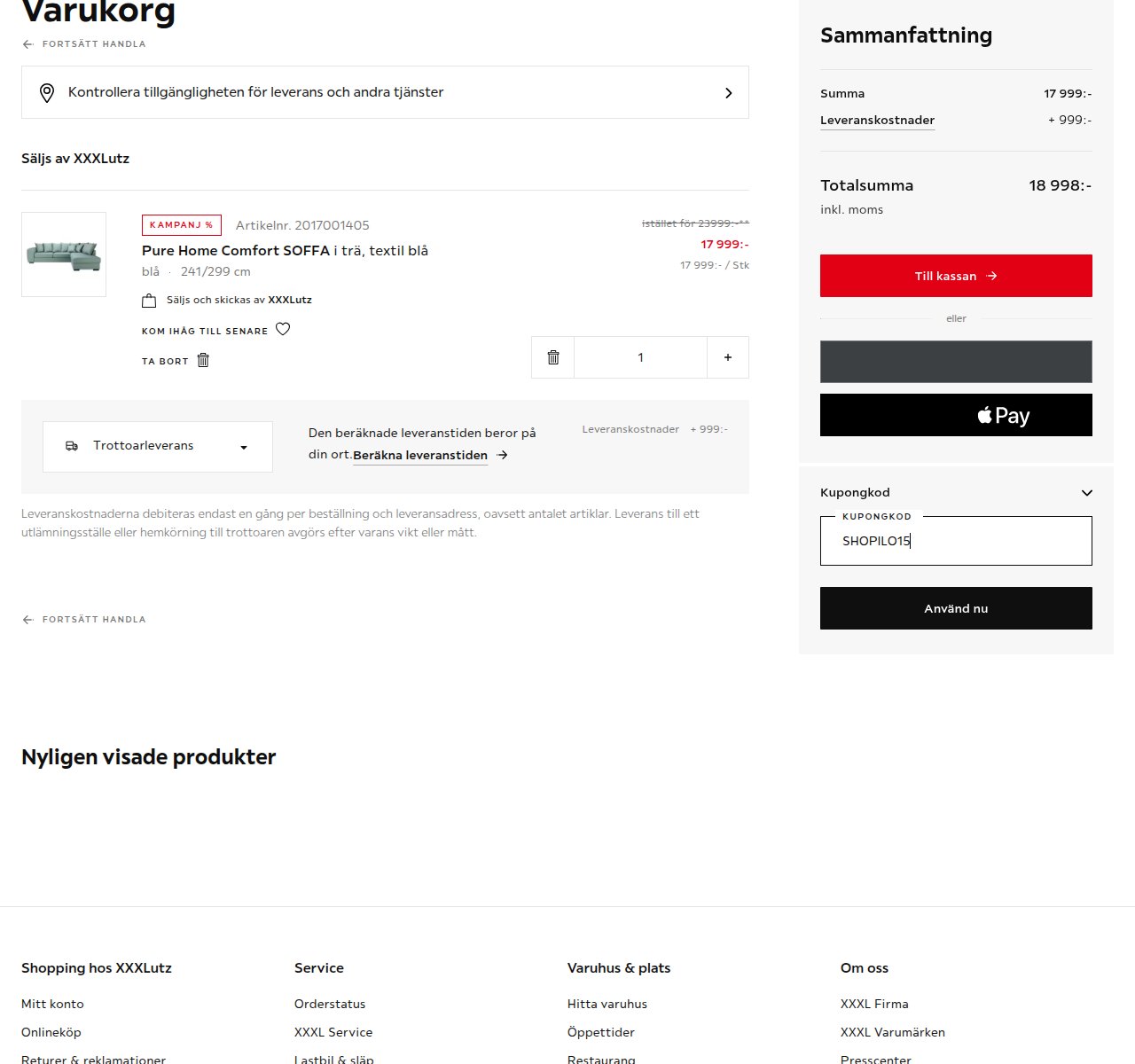 Var du anger rabattkoden på XXXLutzs webbplats