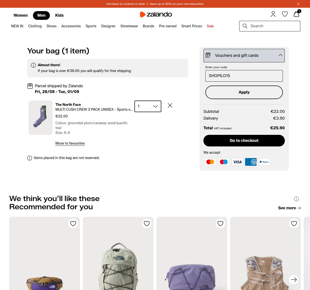 Where to enter the discount code on the Zalando website