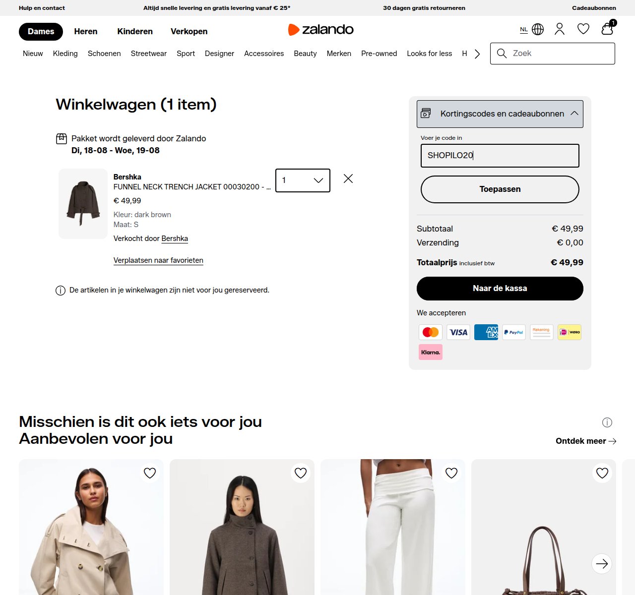 Waar je de kortingscode invoert op de Zalando-website