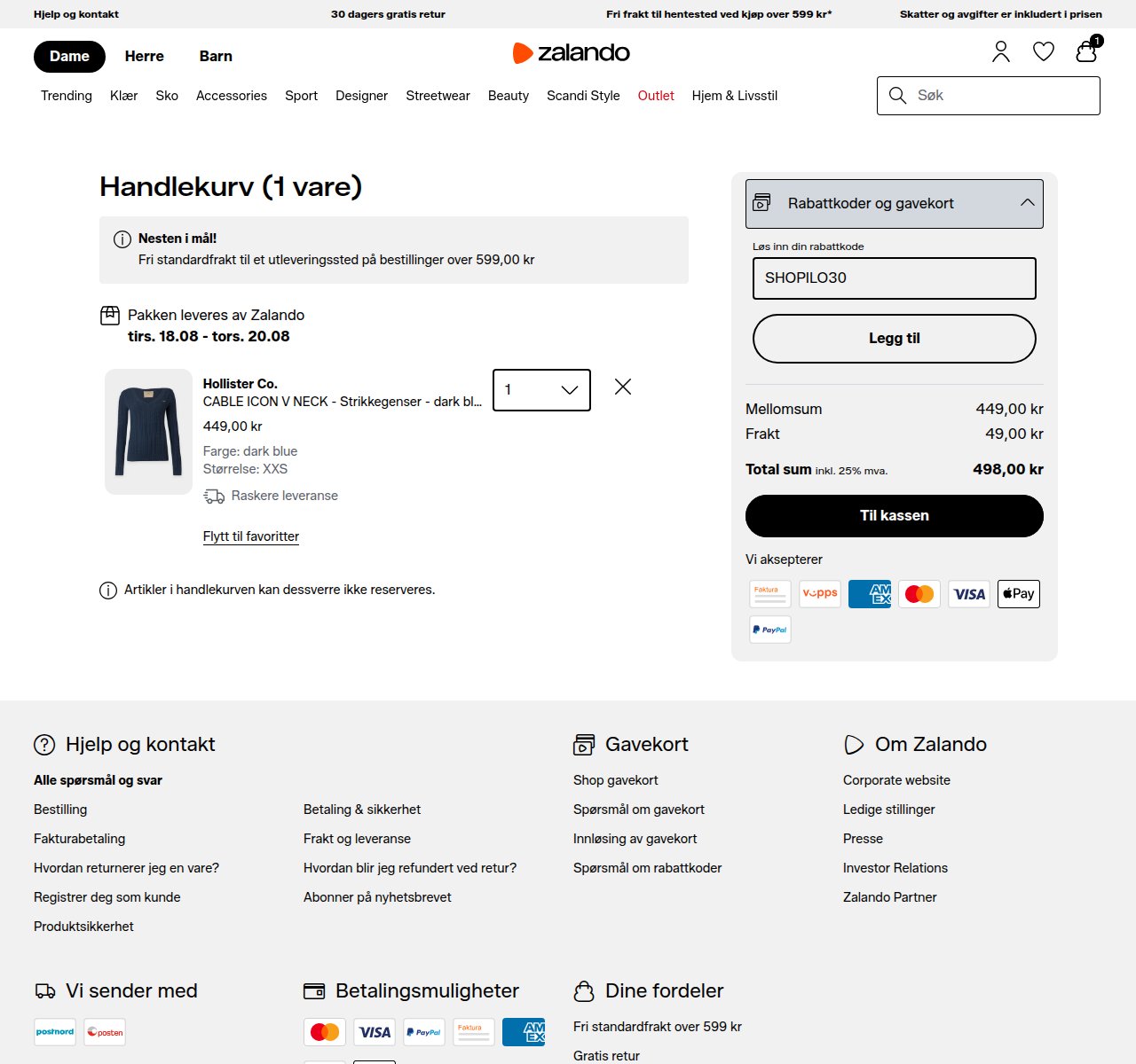 Where to enter the discount code on the Zalando website
