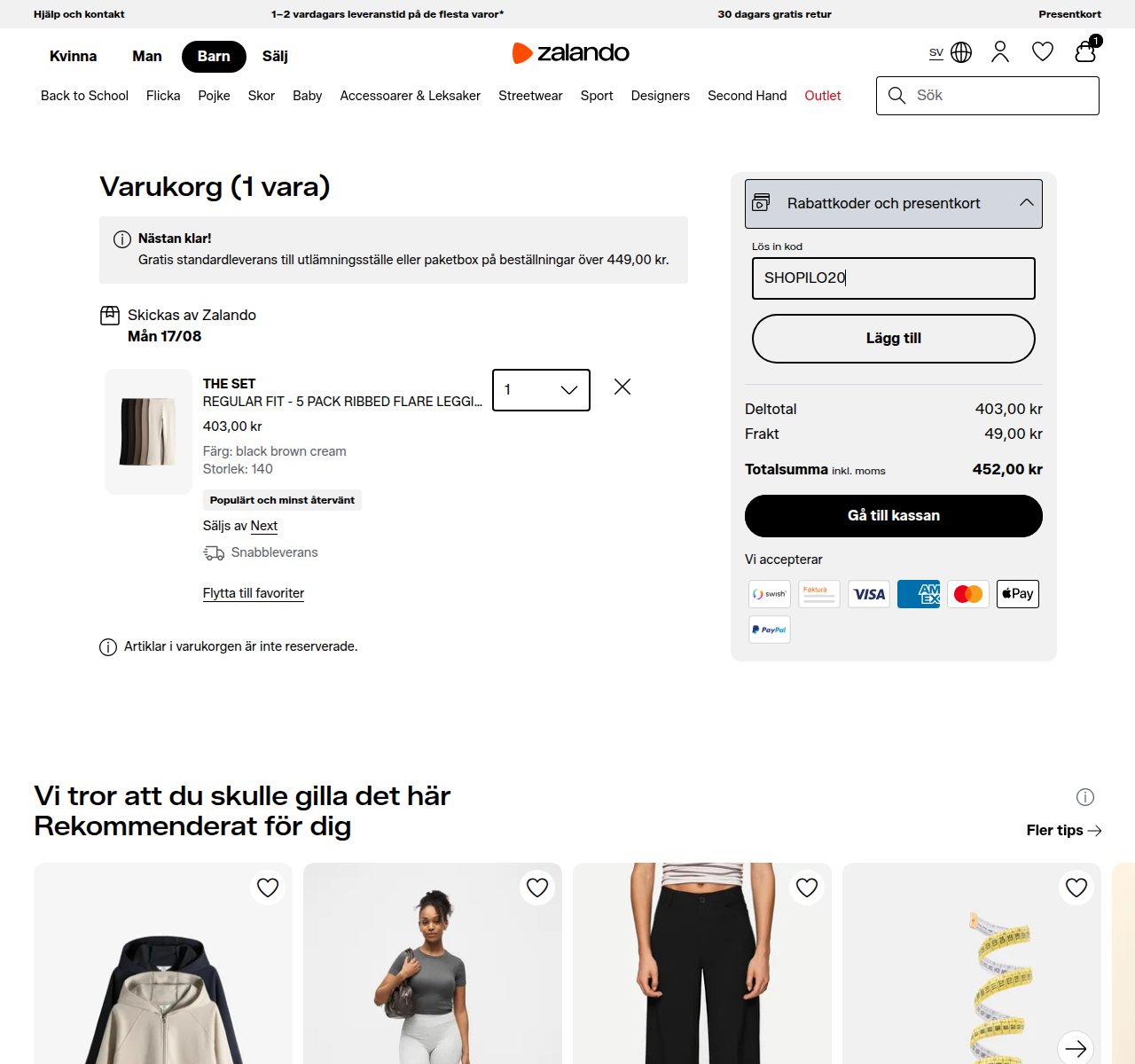 Var du anger rabattkoden på Zalandos webbplats