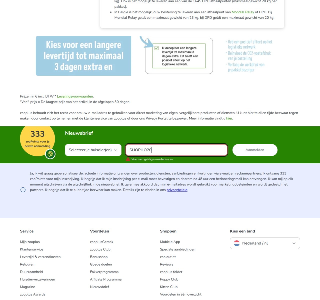 Waar je de kortingscode invoert op de Zooplus-website