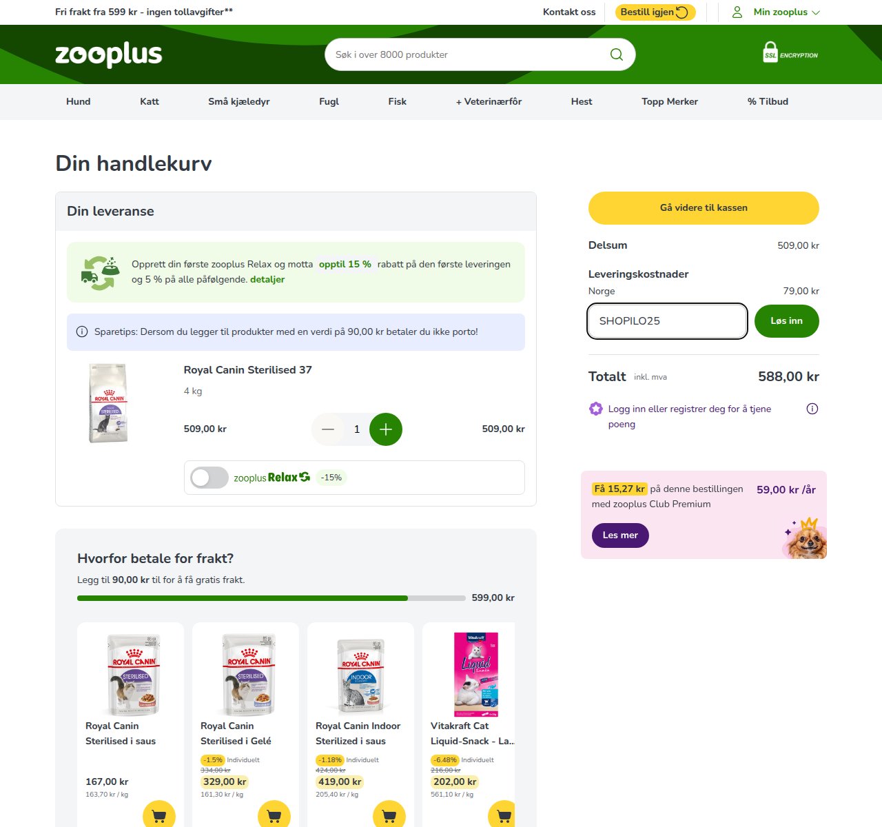 Where to enter the discount code on the Zooplus website