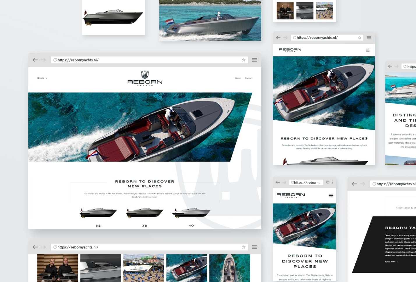 Tablet met de website van Reborn Yachts in beeld