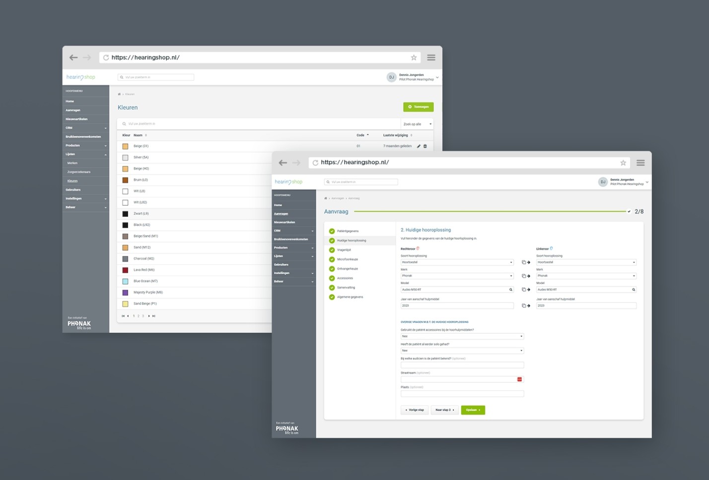 Schetsen van de webapplicatie De Hearingshop in beeld