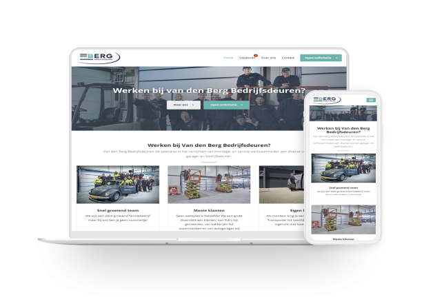 Laptop en telefoon met daarop de website van Werken bij Berg Bedrijfsdeuren