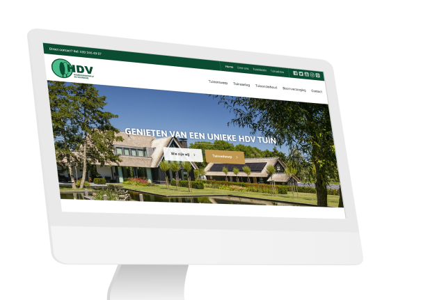 Laptop en telefoon met daarop de website van Hovenier De Vuursche