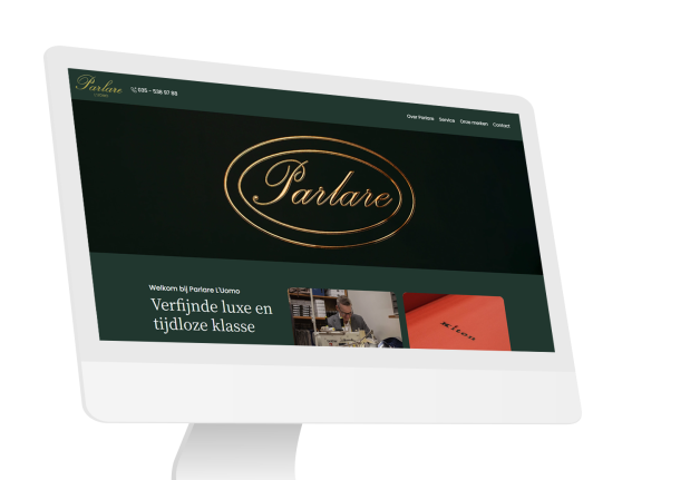 Laptop en telefoon met daarop de website van Parlare L'Uomo
