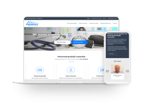 Laptop en telefoon met daarop de website van Huisarts het Leyendak
