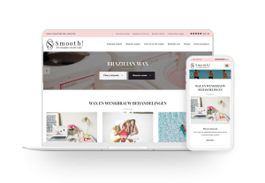 Laptop en telefoon met daarop de website van Waxsalon Smooth! Huizen