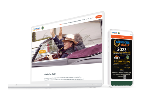 Laptop en telefoon met daarop de website van Gooische Rally