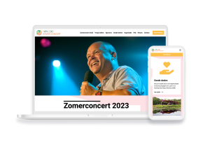Laptop en telefoon met daarop de website van Papageno Zomerconcert
