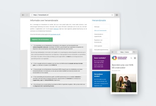 Website screenshot van de Nederlandse Hersenbank.