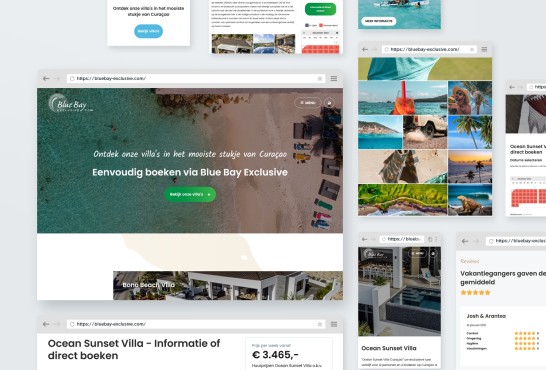 Meerdere website screenshots van Blue Bay Exclusive.