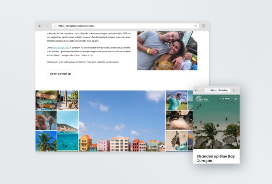 Meerdere website screenshots van Blue Bay Exclusive.