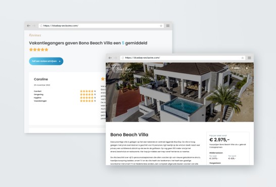 Meerdere website screenshots van Blue Bay Exclusive.