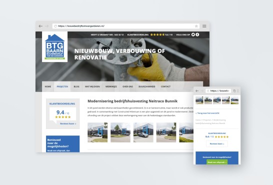 Website screenshot van bouwbedrijftomvangarderen.nl.