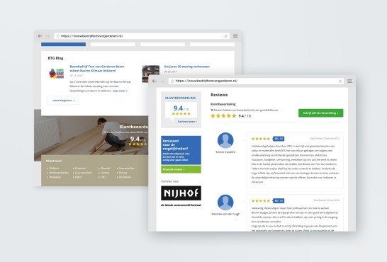 Website screenshot van bouwbedrijftomvangarderen.nl.