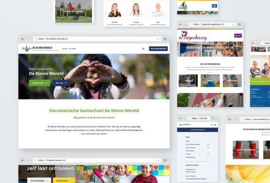 Website screenshot van verschillende basisscholen in Almere.