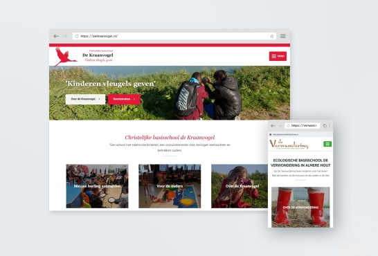 Website screenshot van verschillende basisscholen in Almere.