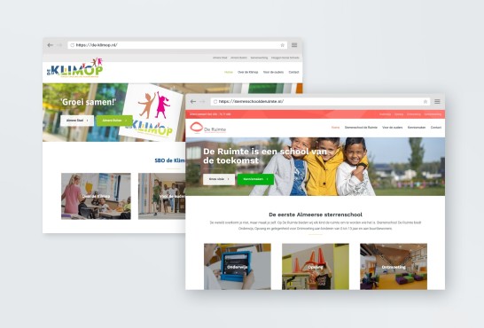 Website screenshot van verschillende basisscholen in Almere.