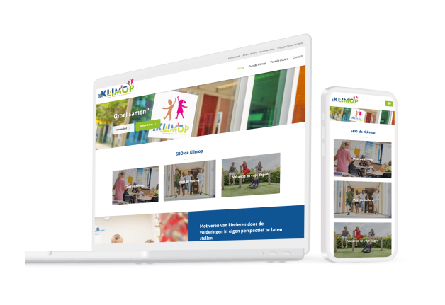 Laptop en telefoon met daarop de website van Klimop Stad