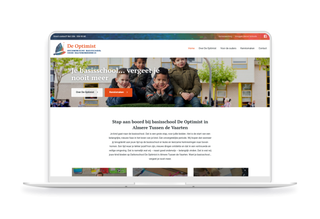 Laptop en telefoon met daarop de website van De Optimist
