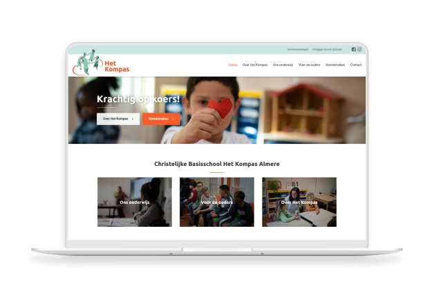 Laptop en telefoon met daarop de website van P.C. Basisschool Het Kompas