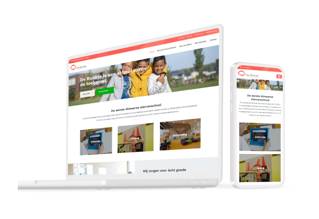Laptop en telefoon met daarop de website van Sterrenschool De Ruimte