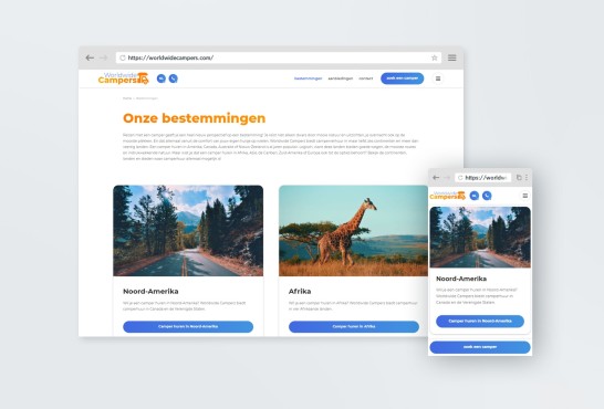 Voorbeeld van de maatwerk website voor Worldwide Campers.