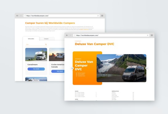 Voorbeeld van de maatwerk website voor Worldwide Campers.