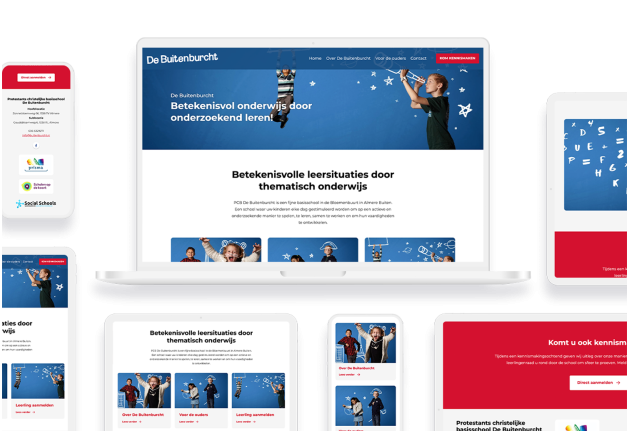 Laptop en telefoon met daarop de website van De Buitenburcht