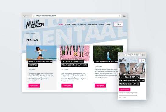 Collage van screenshots van de nieuwe website van Missie Mentaal