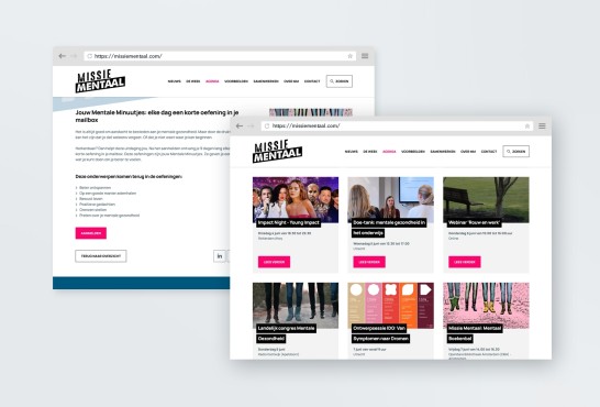 Collage van screenshots van de nieuwe website van Missie Mentaal