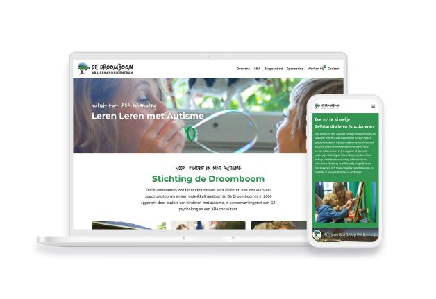 Laptop en telefoon met daarop de website van De Droomboom