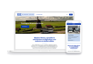 Laptop en telefoon met daarop de website van Rijnders Reizen