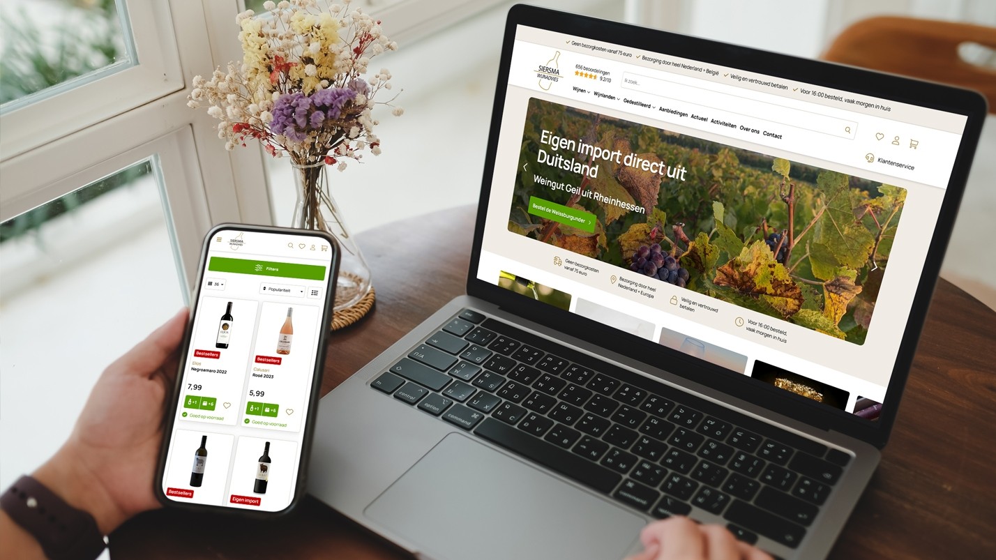 Macbook en Iphone met de webshop voor Siersma Wijnadvies in beeld