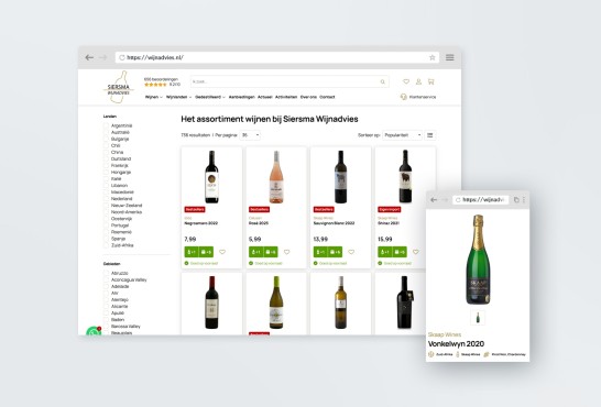 Schetsen van de webshop voor Siersma Wijnadvies