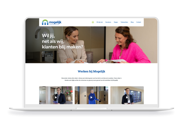 Laptop en telefoon met daarop de website van Werken bij Mogelijk