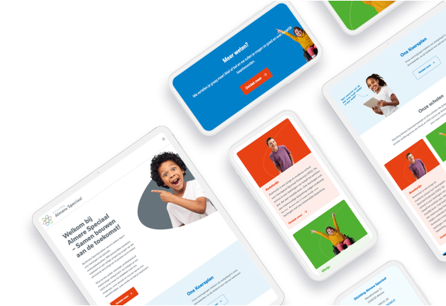 Laptop en telefoon met daarop de website van Stichting Almere Speciaal