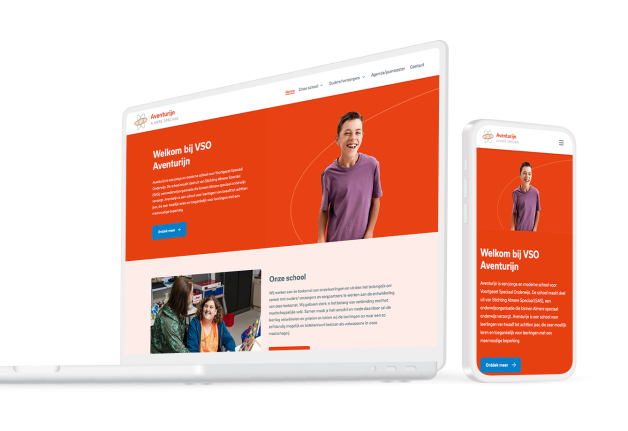 Laptop en telefoon met daarop de website van VSO Aventurijn