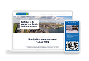 Laptop en telefoon met daarop de website van Projectgroep Rondje Blaricummermeent