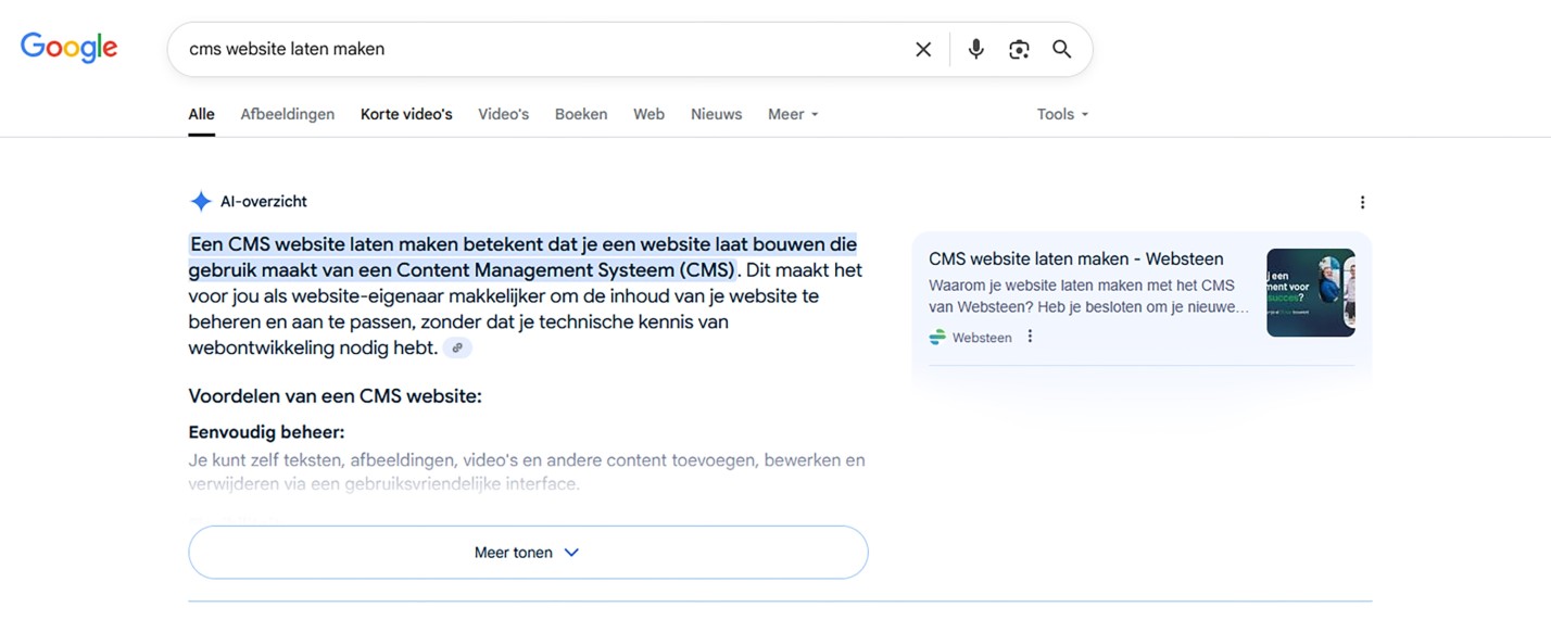 Google zoekresultaat met AI Overzichten