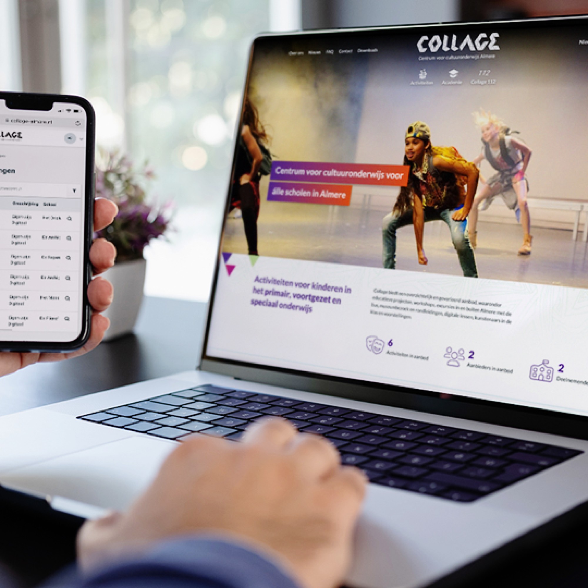 Voorbeeld hoe de website eruit ziet op mobiel en laptop