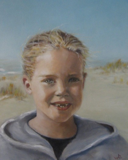 meisje aan het strand 30 x 40 olieverf
