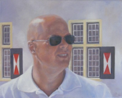 met zonnebril, olieverf 40 x 60 cm