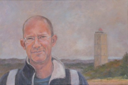 op het seinpaalduin olieverf 40 x 60 cm