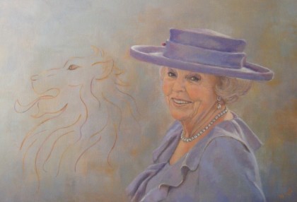 'de getemde leeuw' olieverf, 60 x 80 cm