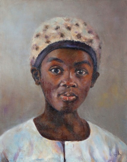 jongen met muts 40 x 50 cm  olieverf