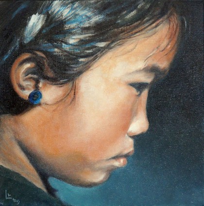 meisje tibet 30 x 30 cm olieverf
